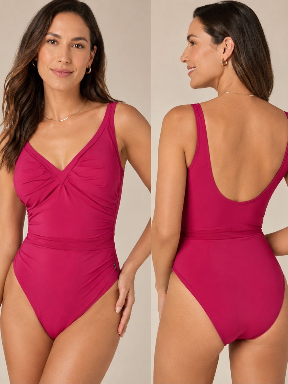 SHAN Pink Underwire One Piece Swimsuit Ruched Designer Swimwear Size 8